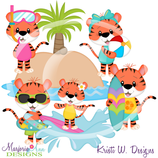 Beach Tigers SVG Cutting Files Includes Clipart - Click Image to Close